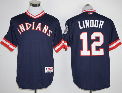 Indians #12 Francisco Lindor Navy Blue 1976 Turn Back The Clock Stitched MLB Jersey